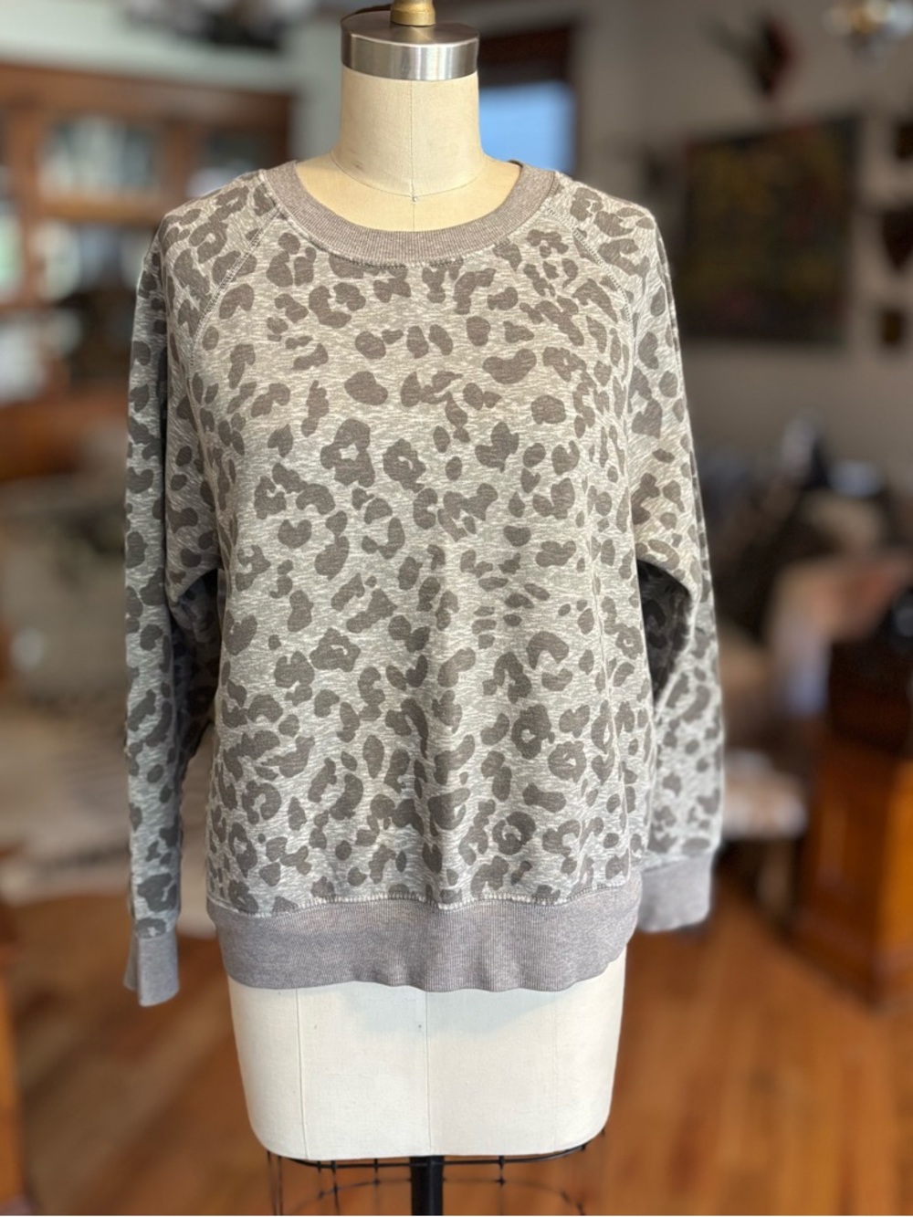 Old Navy Gray Leopard-Print Crewneck Sweater